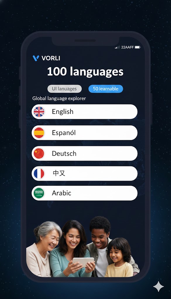Vorli global language explorer screen